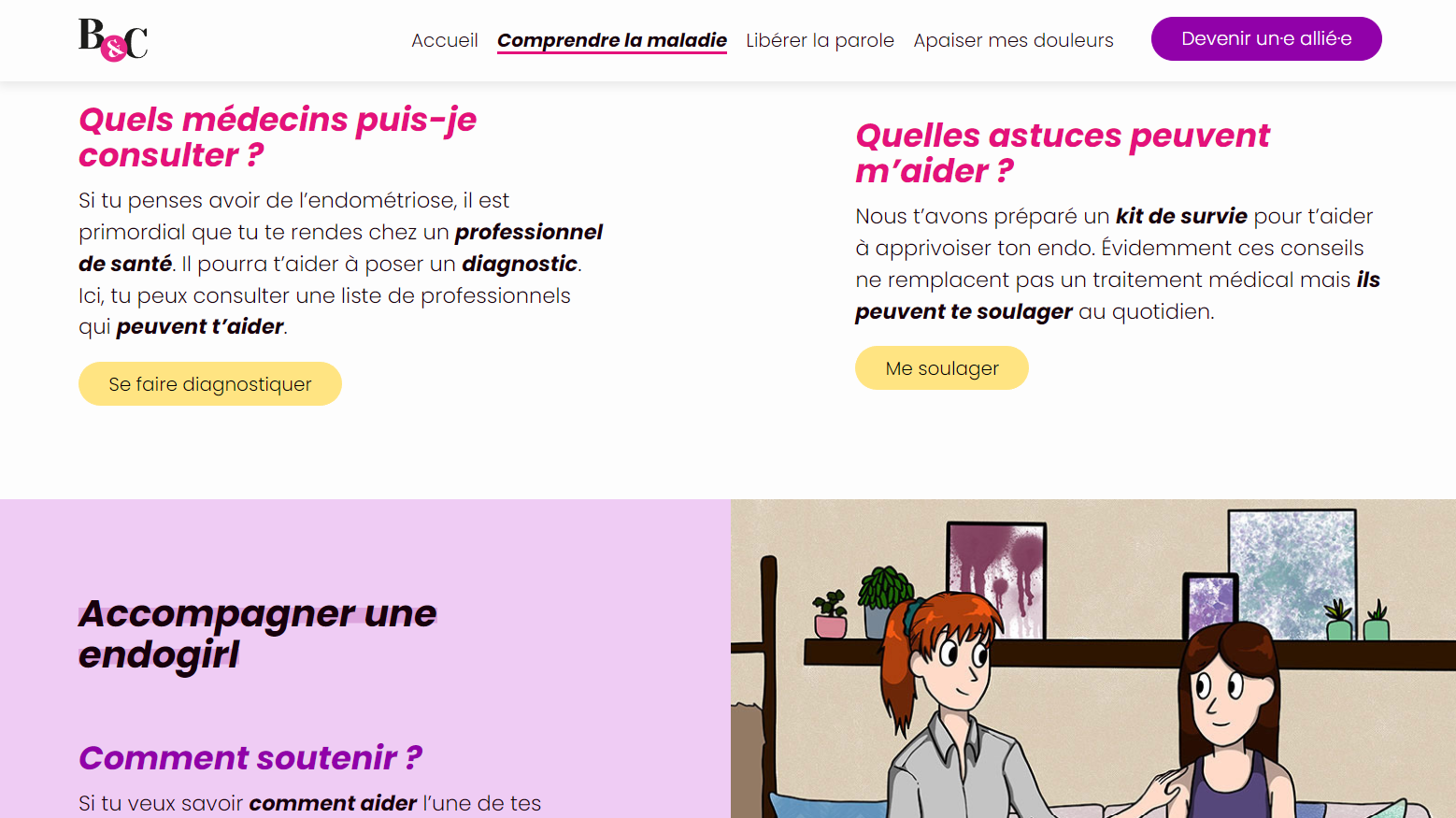 Page écomprendre la maladie" du site Bouillotte et culotte