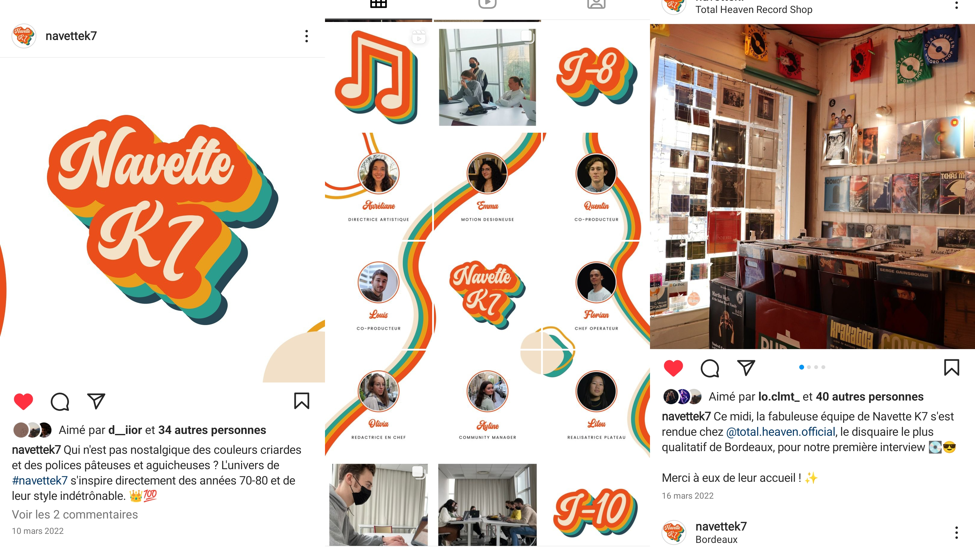 Captures d'écran du compte Instagram Navette K7